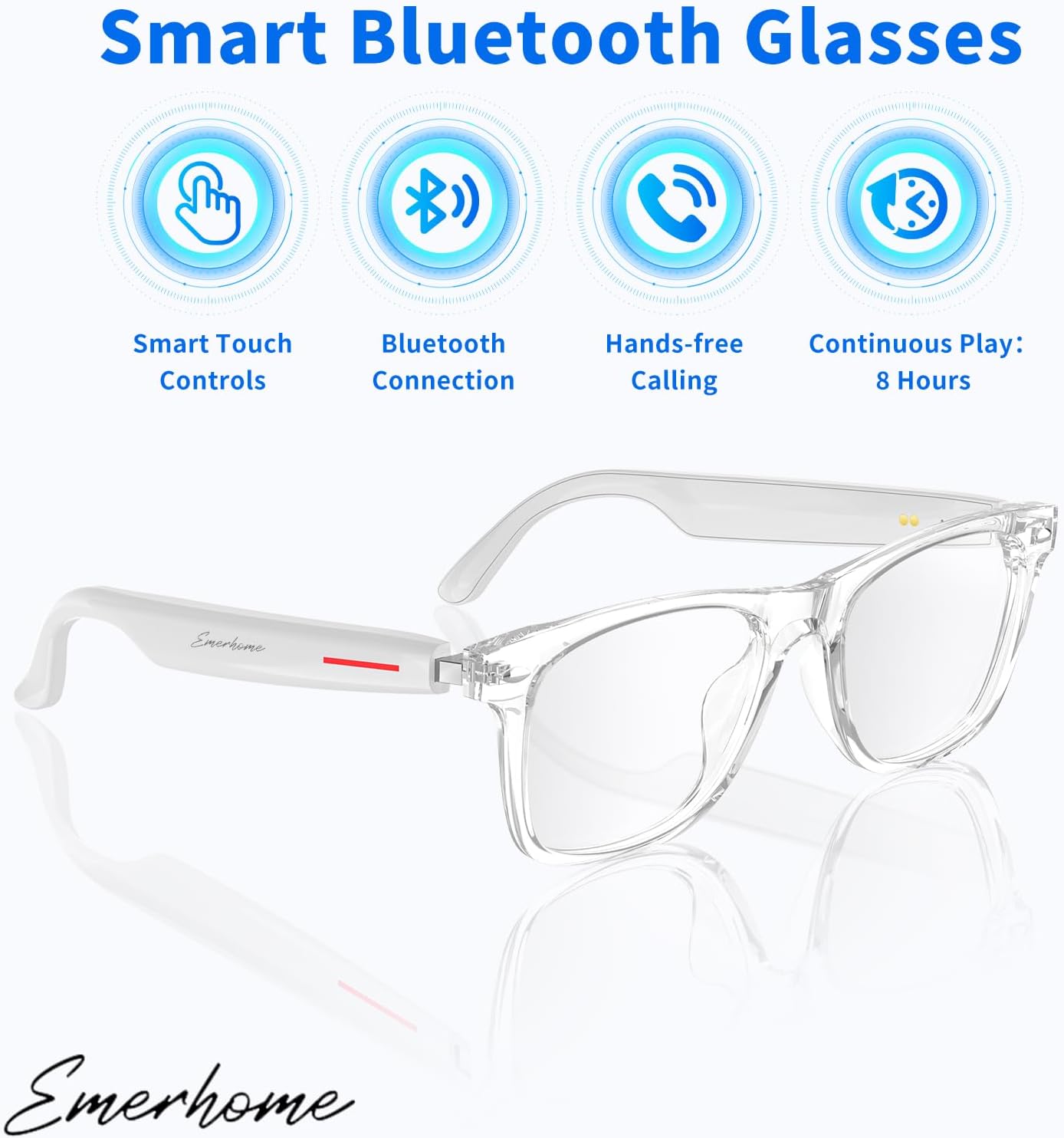Smart Glasses - Bluetooth Glasses for Men & Women, Touch Control, Outdoor UV Protection and Voice Control, Hands-Free Calls (Clear Lens) - Image 3