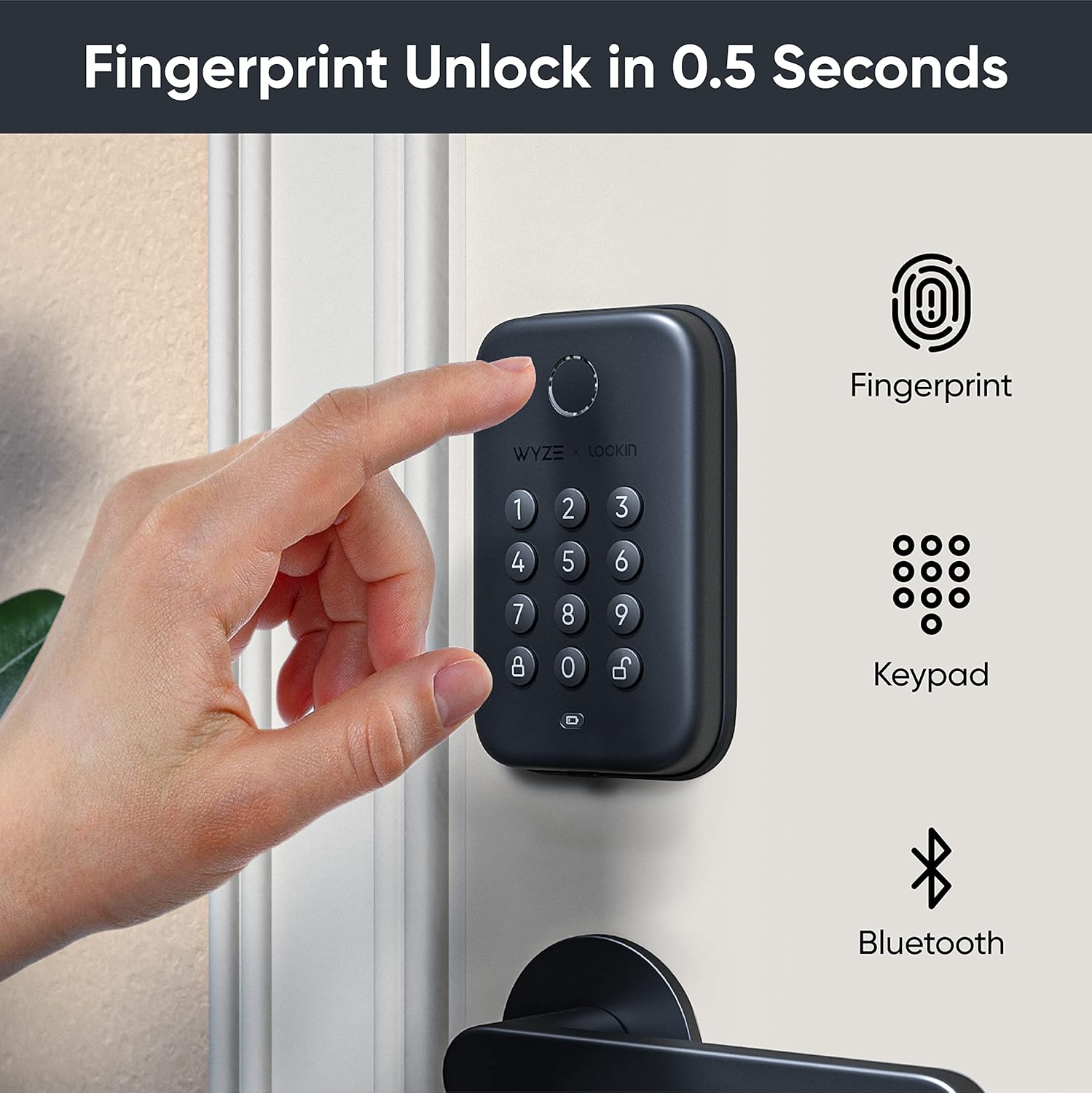 Wyze Auto-Lock Bolt, Fingerprint Keyless Entry Door Smart Bluetooth Deadbolt Replacement, Backlit Keypad, IPX5 Weatherproof, in-App History and Scheduled Access, BHMA, UL 20-Min Fire Rated - Image 2