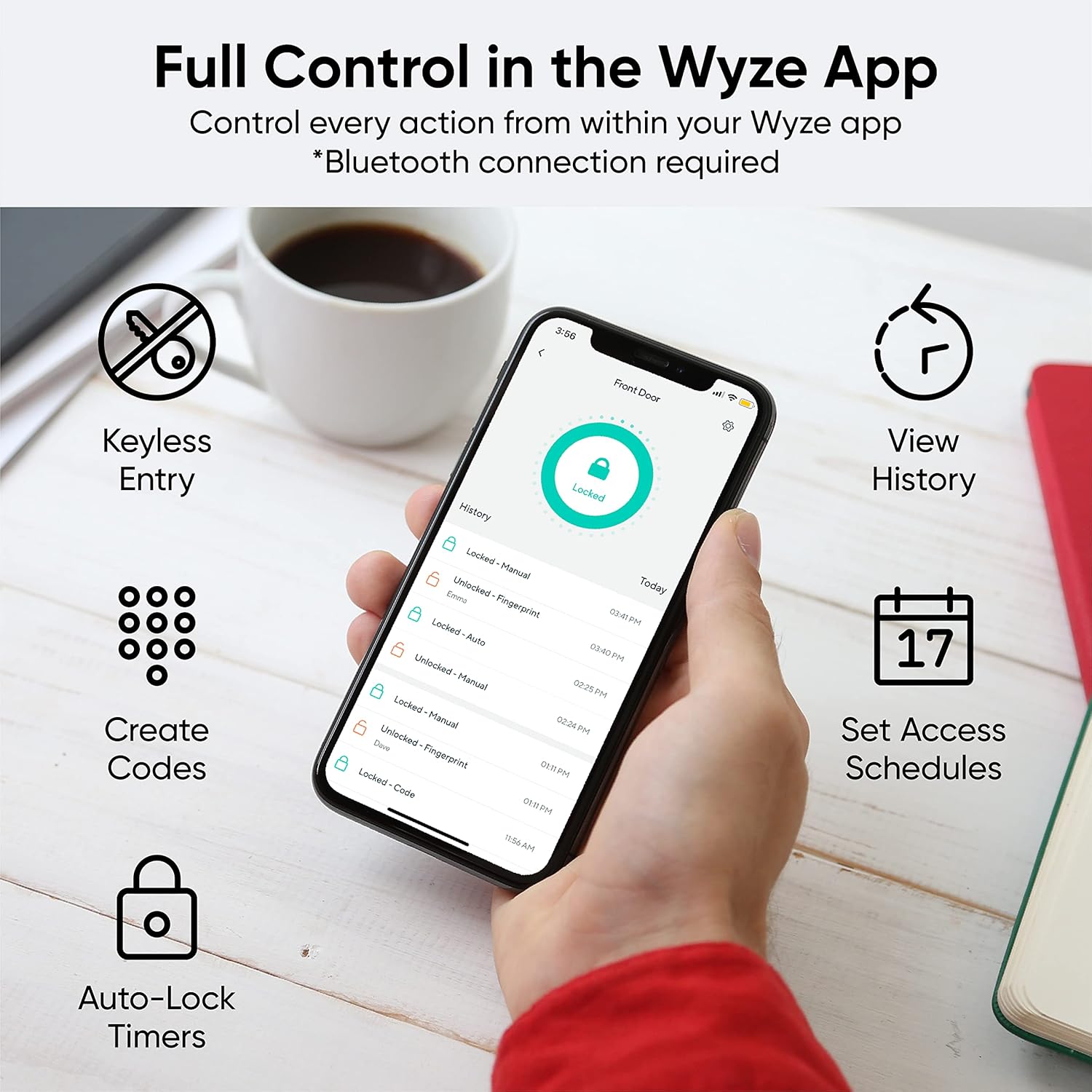 Wyze Auto-Lock Bolt, Fingerprint Keyless Entry Door Smart Bluetooth Deadbolt Replacement, Backlit Keypad, IPX5 Weatherproof, in-App History and Scheduled Access, BHMA, UL 20-Min Fire Rated - Image 4